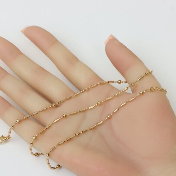 Rose Gold Beaded Chain Necklace with Elegant Textured Detailing, XPNL0217 - Picture 4 of 11